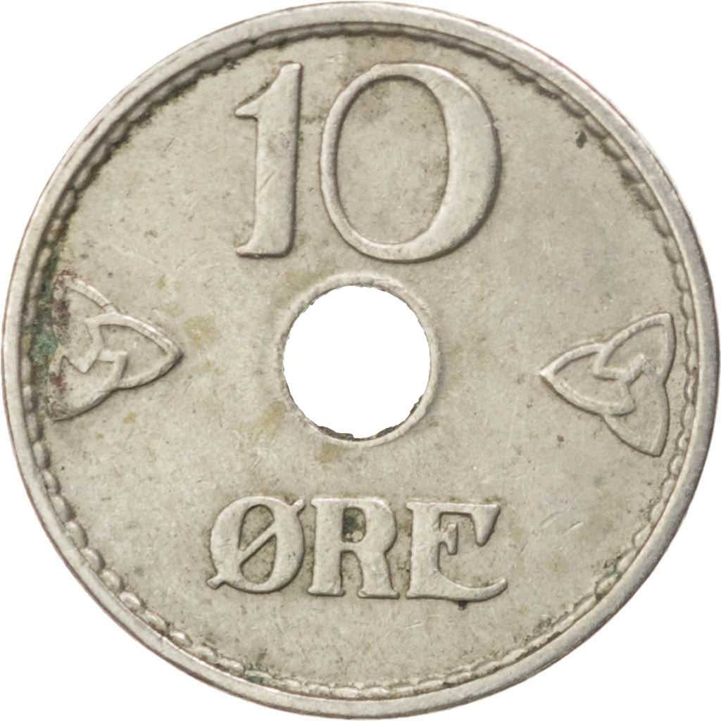 NORWAY, 10 Ore, 1938, KM #383, EF(40-45), Copper-Nickel, 15, 1.52