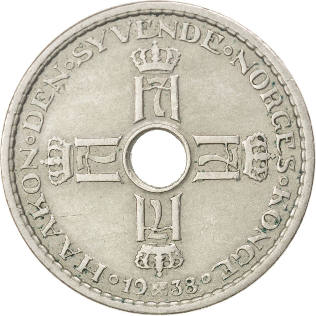 NORWAY, Krone, 1938, KM #385, EF(40-45), Copper-Nickel, 25, 6.98