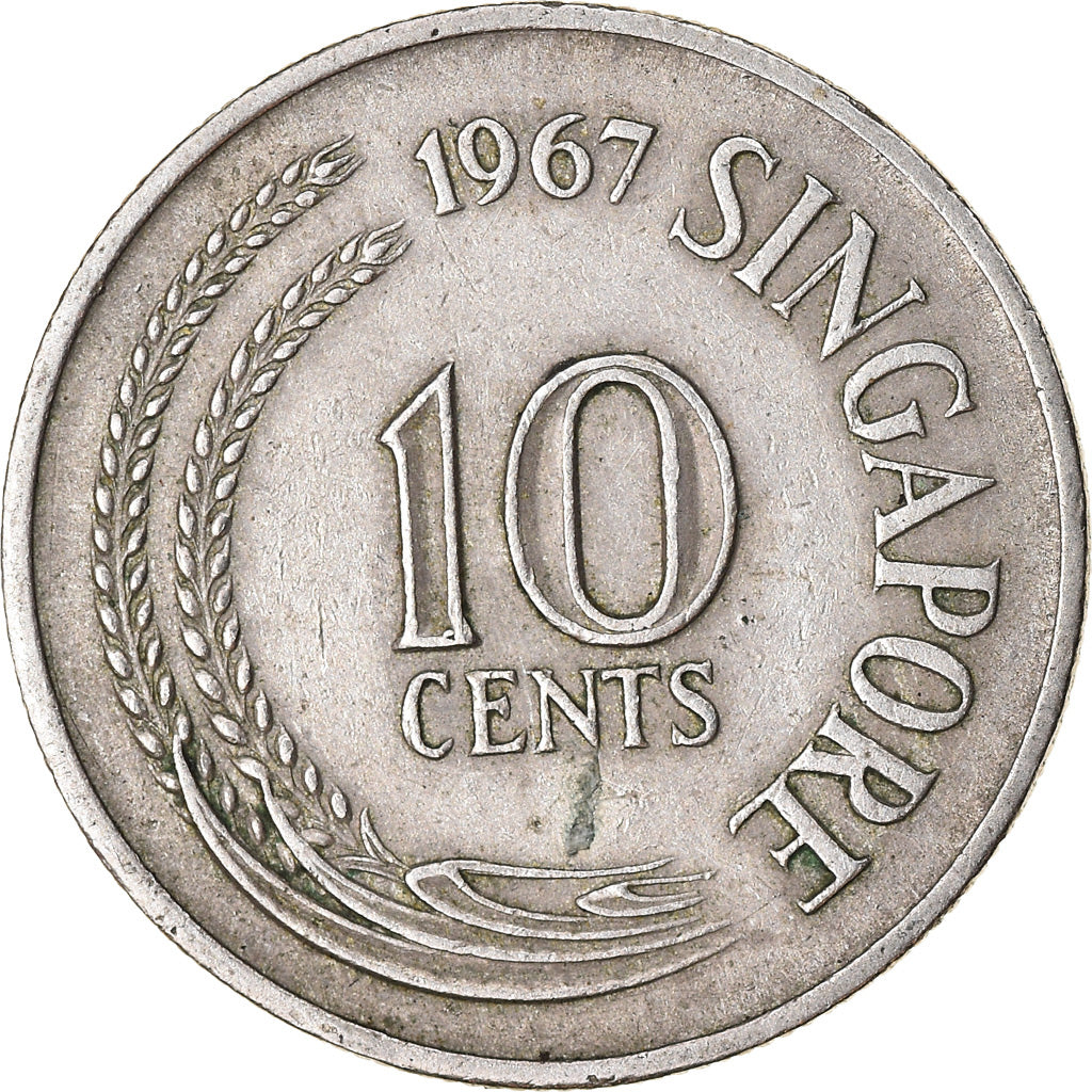Coin, Singapore, 10 Cents, 1967, Singapore Mint, VF(30-35), Copper-nickel, KM:3