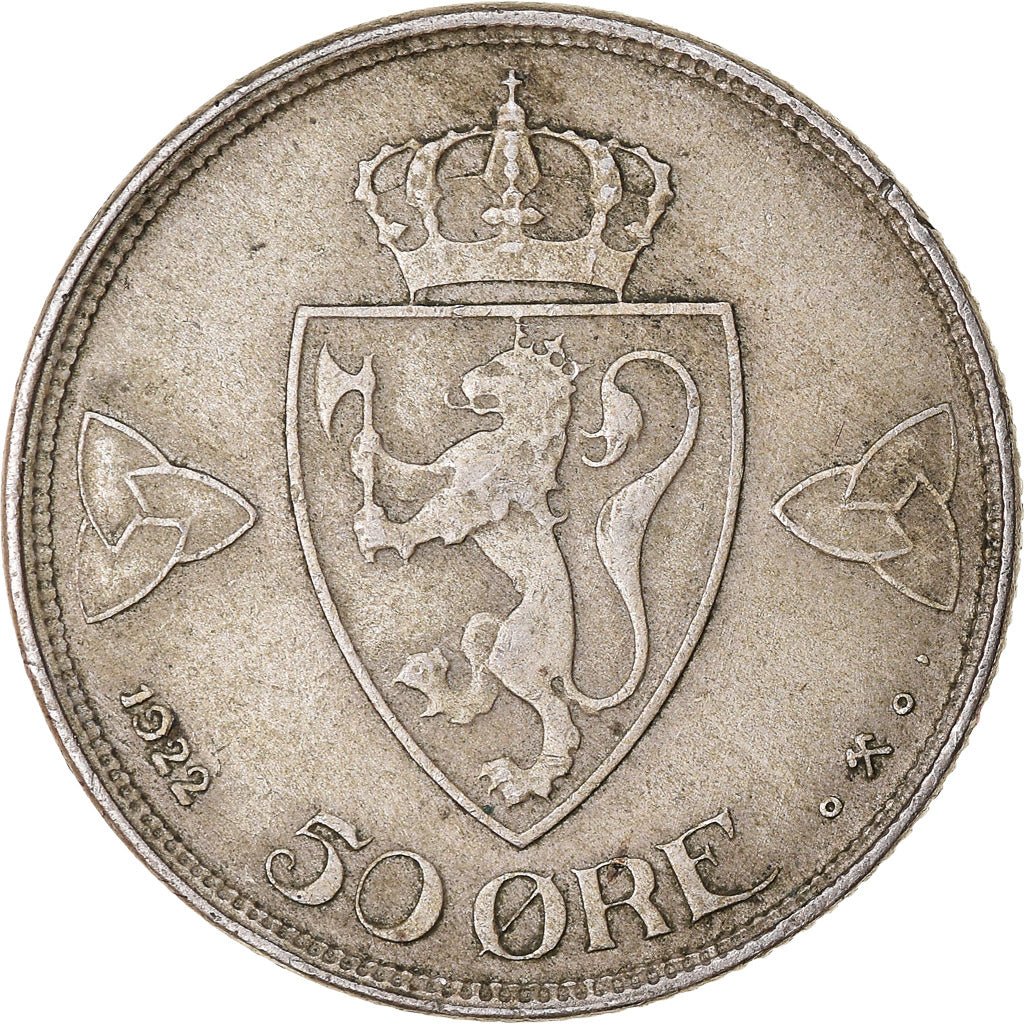 Coin, Norway, Haakon VII, 50 Öre, 1922, VF(30-35), Copper-nickel, KM:379