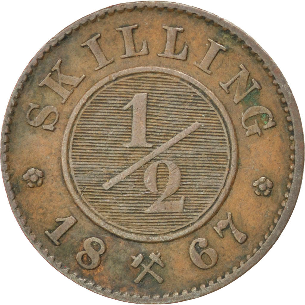 NORWAY, 1/2 Skilling, 1867, KM #329, EF(40-45), Copper, 2.91