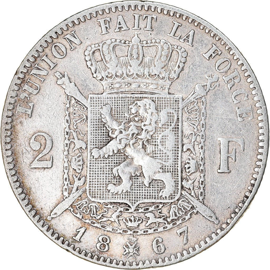 Coin, Belgium, Leopold II, 2 Francs, 2 Frank, 1867, EF(40-45), Silver, KM:30.1