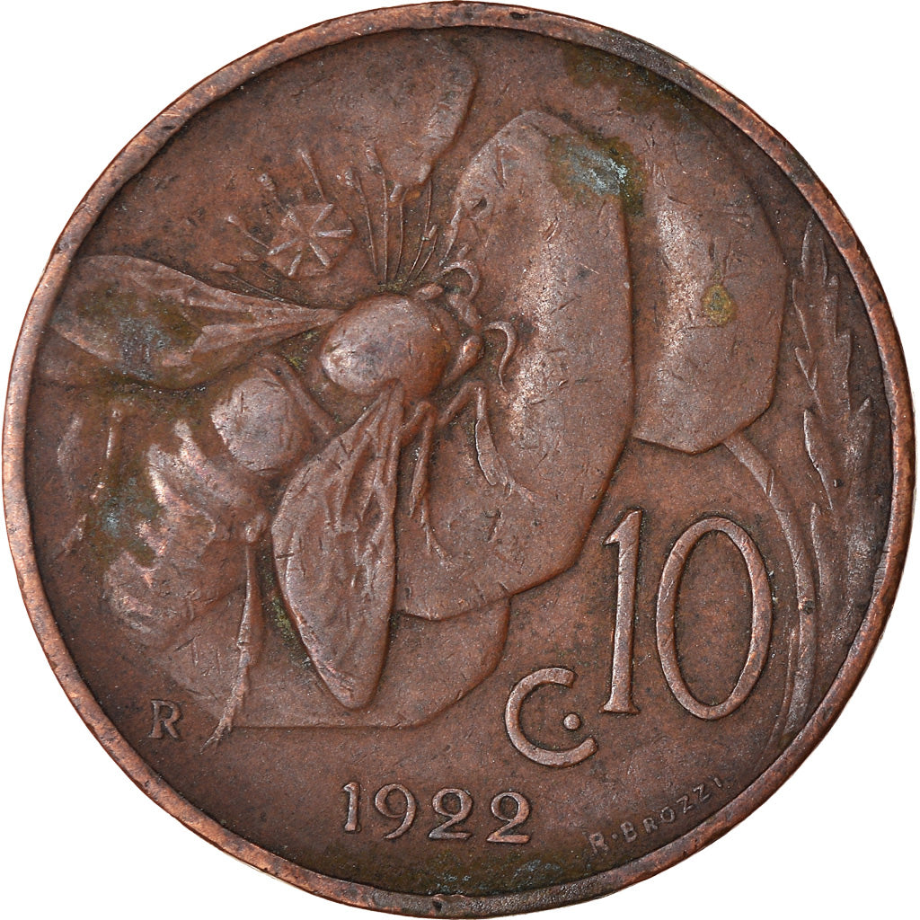 Monnaie, Italie, Vittorio Emanuele III, 10 Centesimi, 1922, Rome, TB+, Bronze