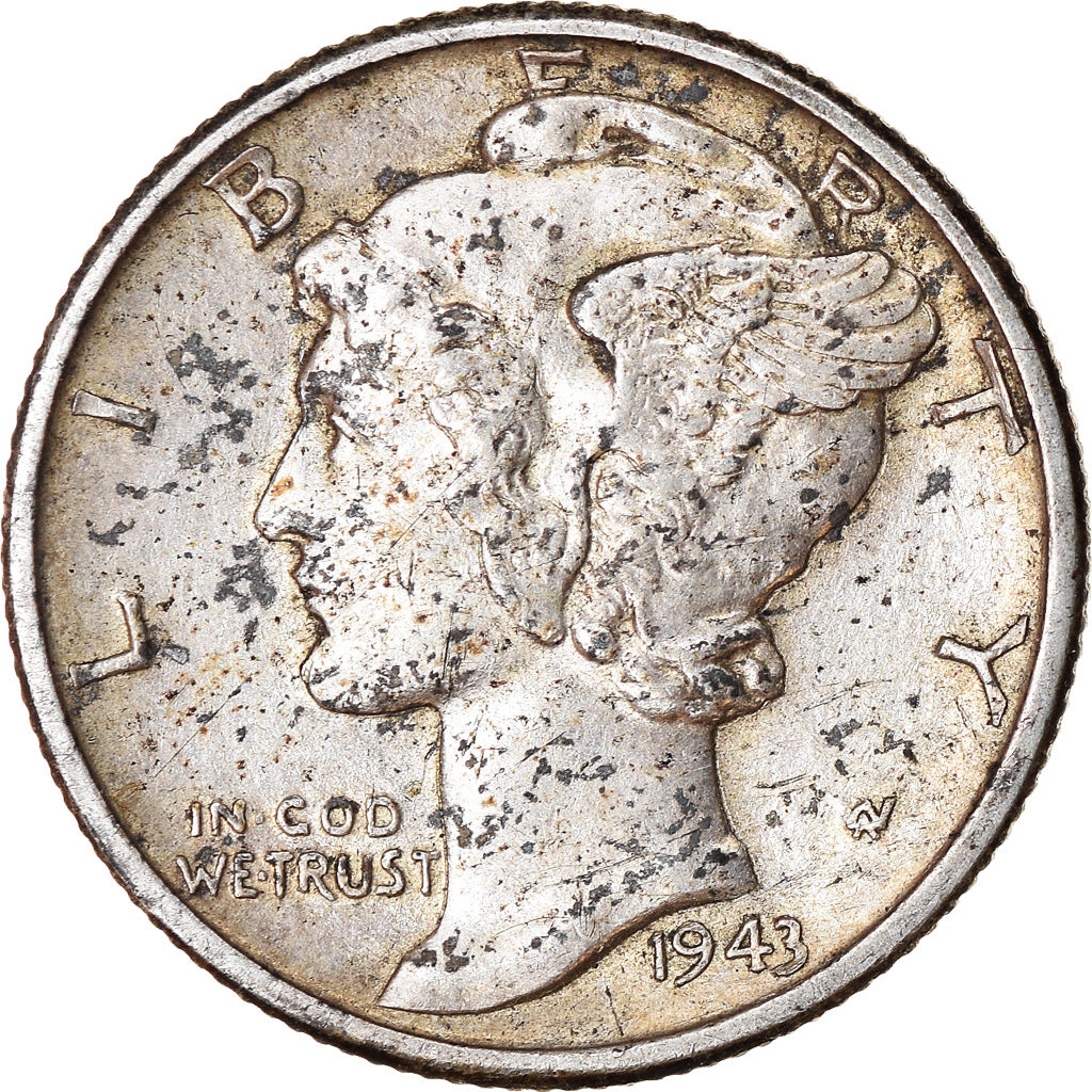 Moneda, Estados Unidos, Mercury Dime, Dime, 1943, U.S. Mint, Philadelphia, BC+