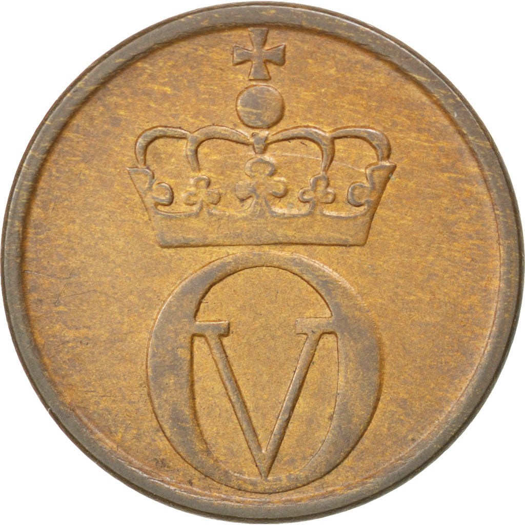 NORWAY, 2 Ore, 1958, KM #404, AU(50-53), Bronze, 21, 3.97