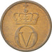 NORWAY, 2 Ore, 1958, KM #404, AU(50-53), Bronze, 21, 3.97
