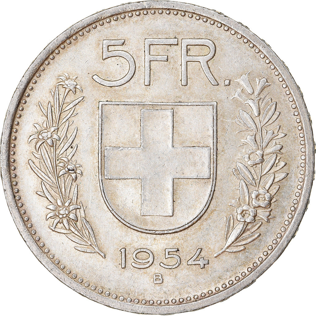 Coin, Switzerland, 5 Francs, 1954, Bern, EF(40-45), Silver, KM:40