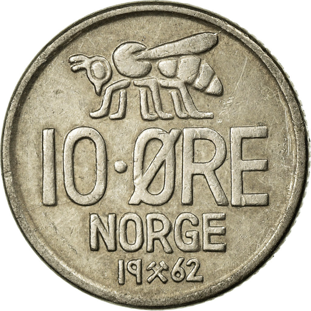 Moneta, Norvegia, Olav V, 10 Öre, 1962, BB+, Rame-nichel, KM:411
