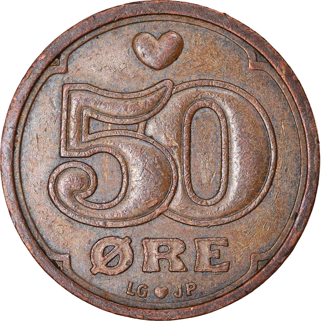 Munten, Denemarken, Margrethe II, 50 Öre, 1996, Brondby, FR+, Bronze, KM:866.2