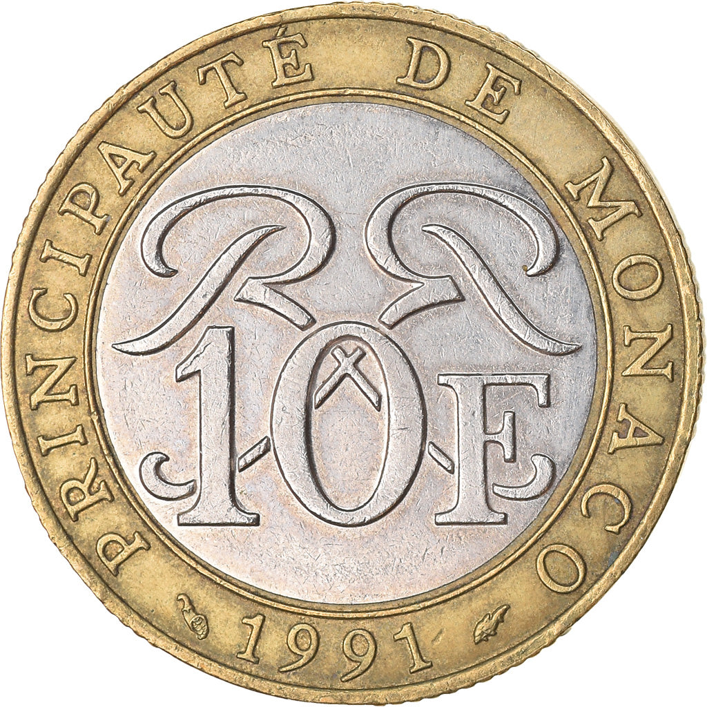 Coin, Monaco, Rainier III, 10 Francs, 1991, EF(40-45), Bi-Metallic, KM:163