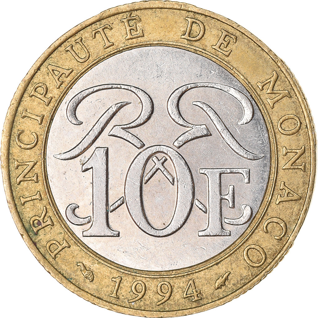 Coin, Monaco, Rainier III, 10 Francs, 1994, EF(40-45), Bi-Metallic, KM:163