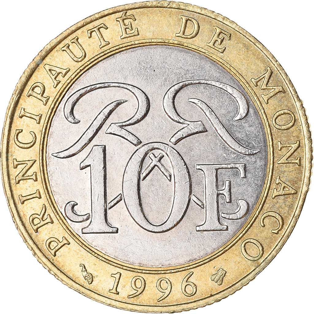Coin, Monaco, Rainier III, 10 Francs, 1996, EF(40-45), Bi-Metallic, KM:163