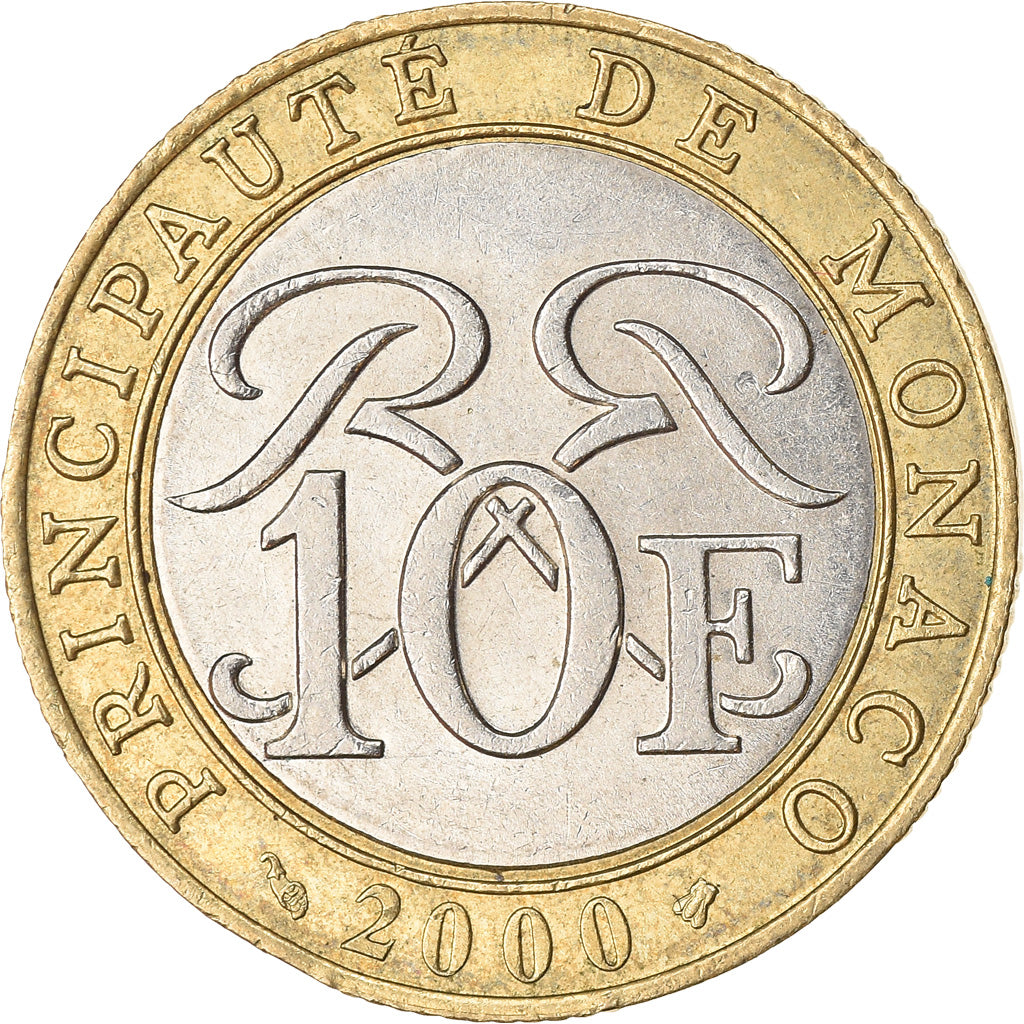 Coin, Monaco, Rainier III, 10 Francs, 2000, EF(40-45), Bi-Metallic, KM:163