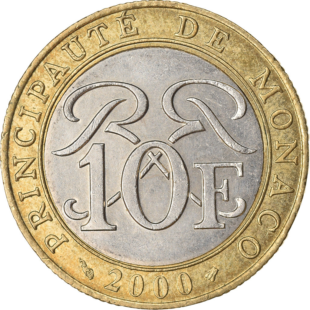Coin, Monaco, Rainier III, 10 Francs, 2000, EF(40-45), Bi-Metallic, KM:163