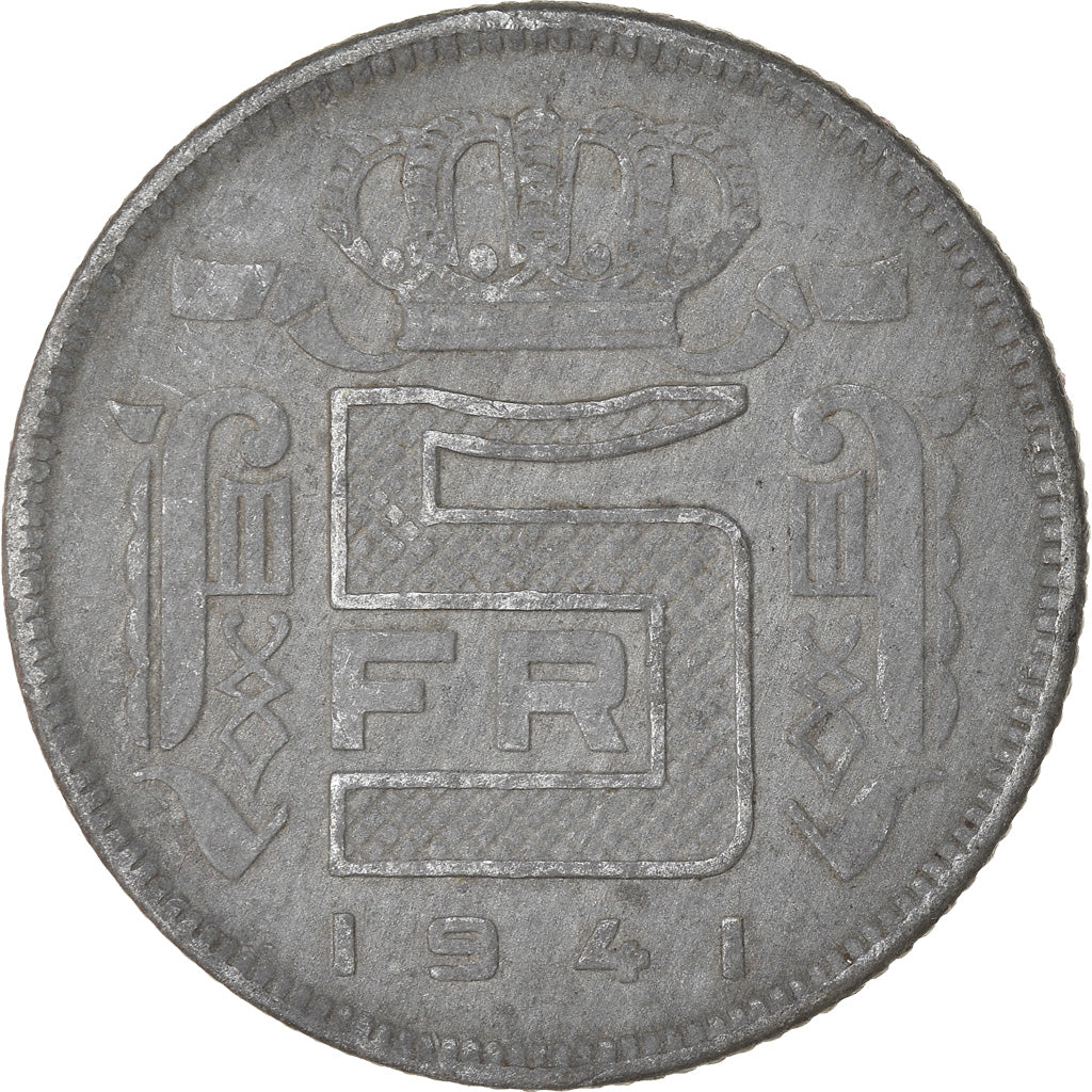 Coin, Belgium, 5 Francs, 5 Frank, 1941, EF(40-45), Zinc, KM:130