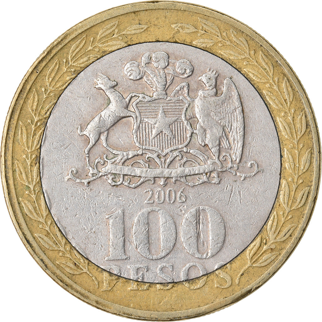 Moneda, Chile, Lindauer, 100 Pesos, 2006, Santiago, MBC, Bimetálico, KM:236