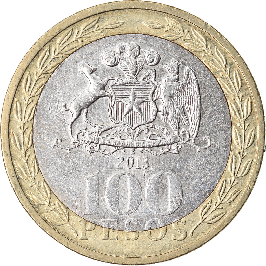 Moneda, Chile, 100 Pesos, 2013, Santiago, MBC, Bimetálico