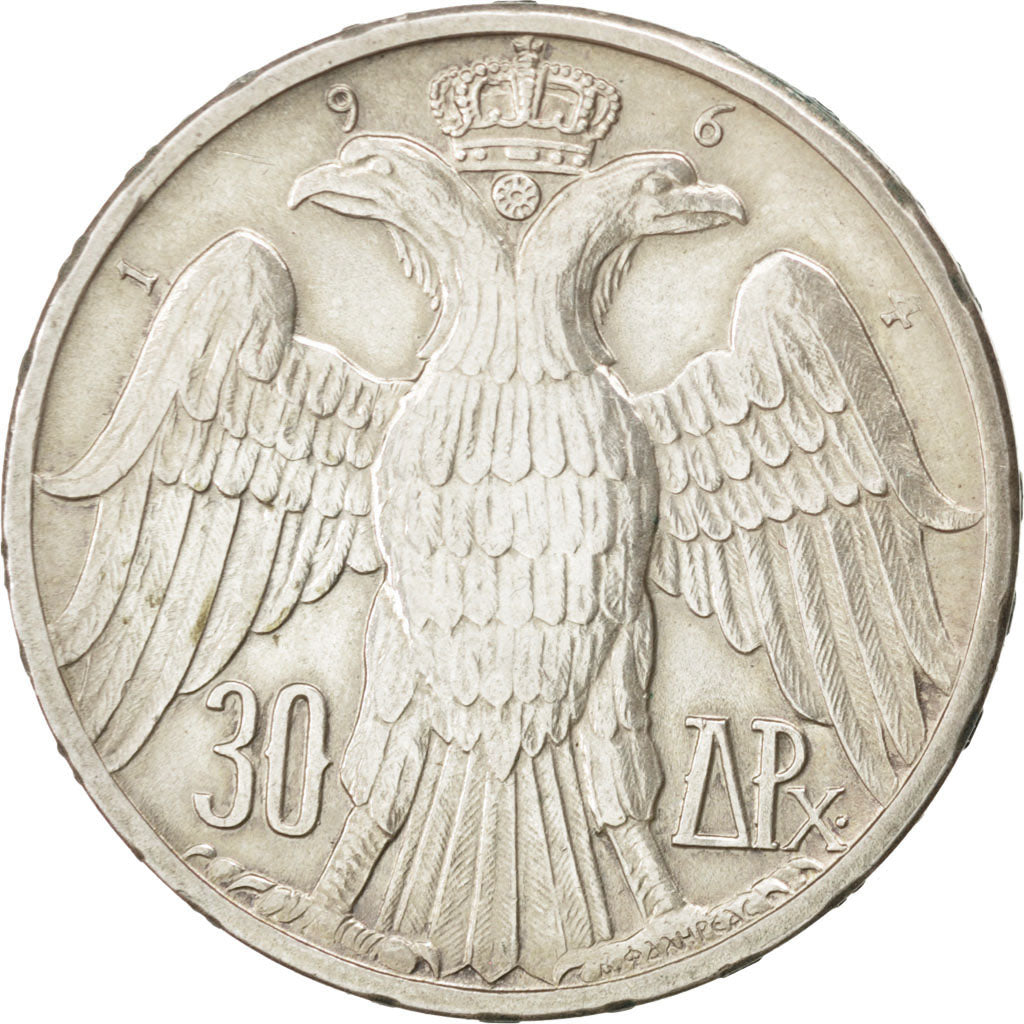 GREECE, 30 Drachmai, 1964, KM #87, AU(55-58), Silver, 30.3, 12.02