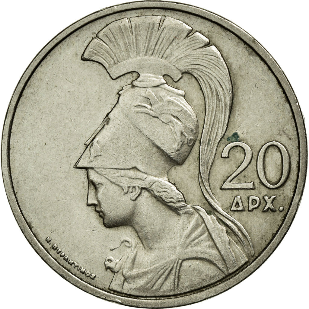 Coin, Greece, 20 Drachmai, 1973, AU(50-53), Copper-nickel, KM:112