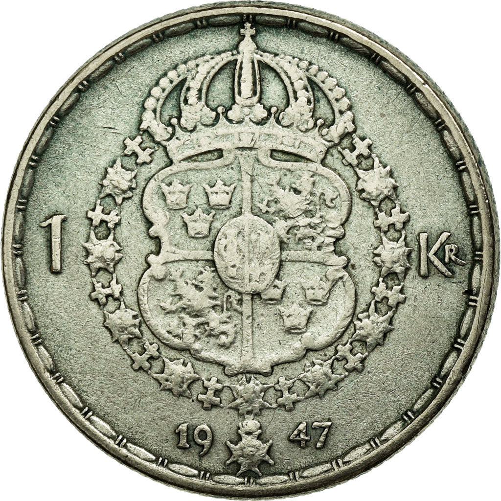 Coin, Sweden, Gustaf V, Krona, 1947, EF(40-45), Silver, KM:814