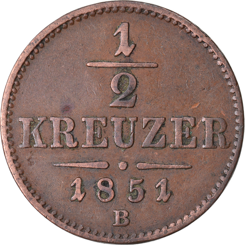 Coin, Austria, Franz Joseph I, 1/2 Kreuzer, 1851, VF(30-35), Copper, KM:2181