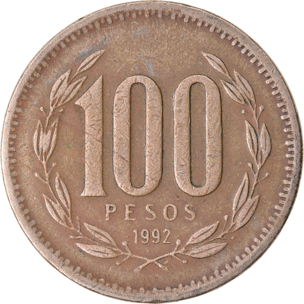 Moneda, Chile, 100 Pesos, 1992, Santiago, BC+, Aluminio - bronce, KM:226.2