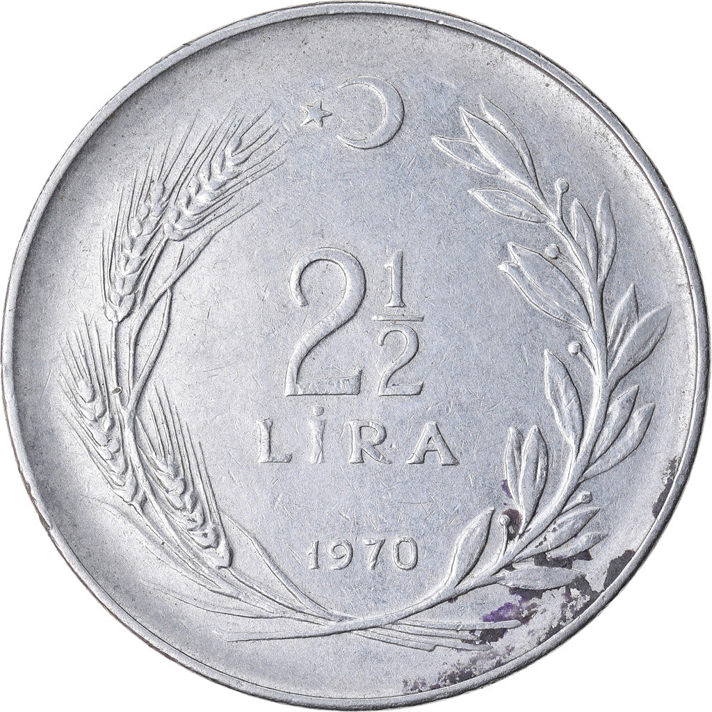 Münze, Türkei, 2-1/2 Lira, 1970, SS, Stainless Steel, KM:893.2