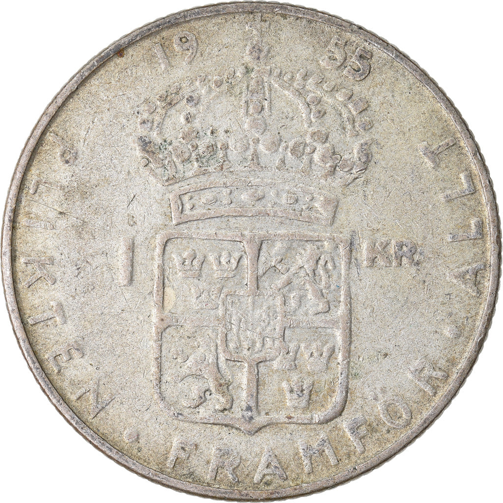 Moneta, Szwecja, Gustaf VI, Krona, 1955, VF(30-35), Srebro, KM:826