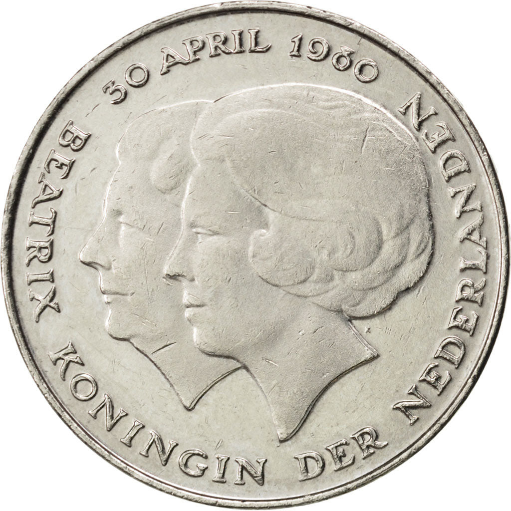 NETHERLANDS, 2-1/2 Gulden, 1980, KM #201, AU(55-58), Nickel, 29, 9.91