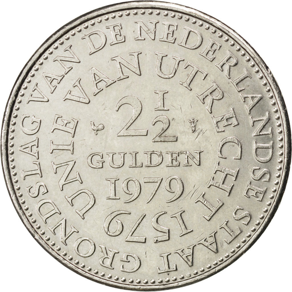 NETHERLANDS, 2-1/2 Gulden, 1979, KM #197, AU(55-58), Nickel, 29, 10.12