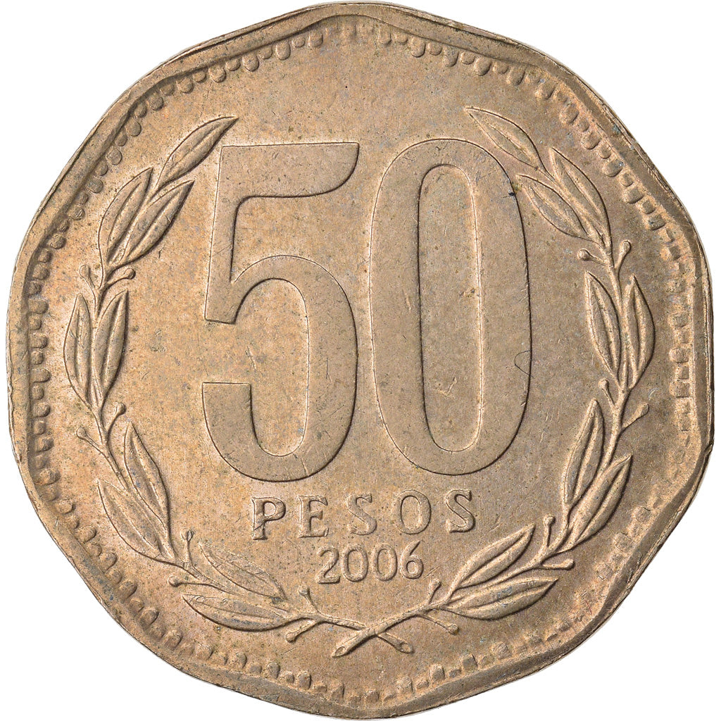 Moneda, Chile, 50 Pesos, 2006, Santiago, MBC, Aluminio - bronce, KM:219.2