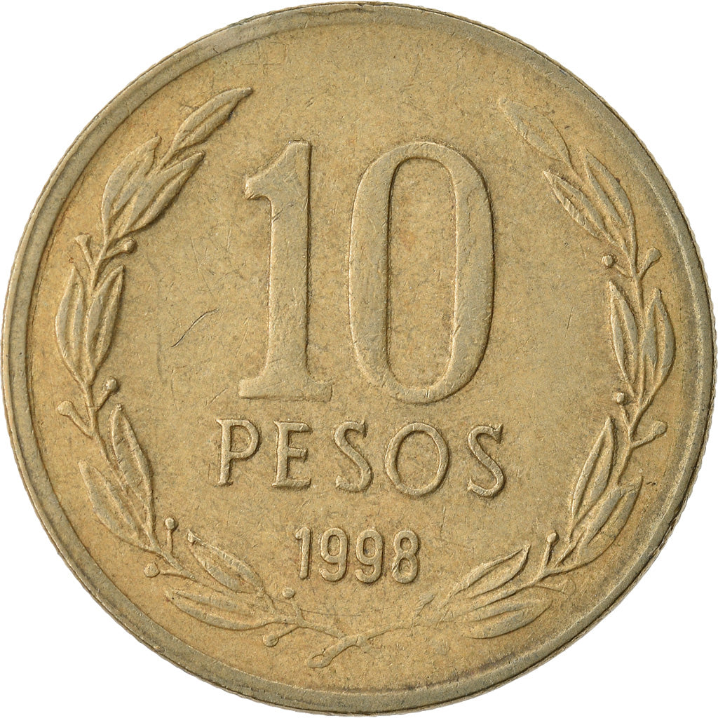 Moneta, Chile, 10 Pesos, 1998, Santiago, EF(40-45), Aluminium-Brąz, KM:228.2