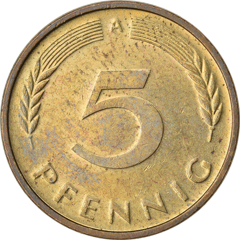 Coin, GERMANY - FEDERAL REPUBLIC, 5 Pfennig, 1996, Berlin, EF(40-45), Brass Clad
