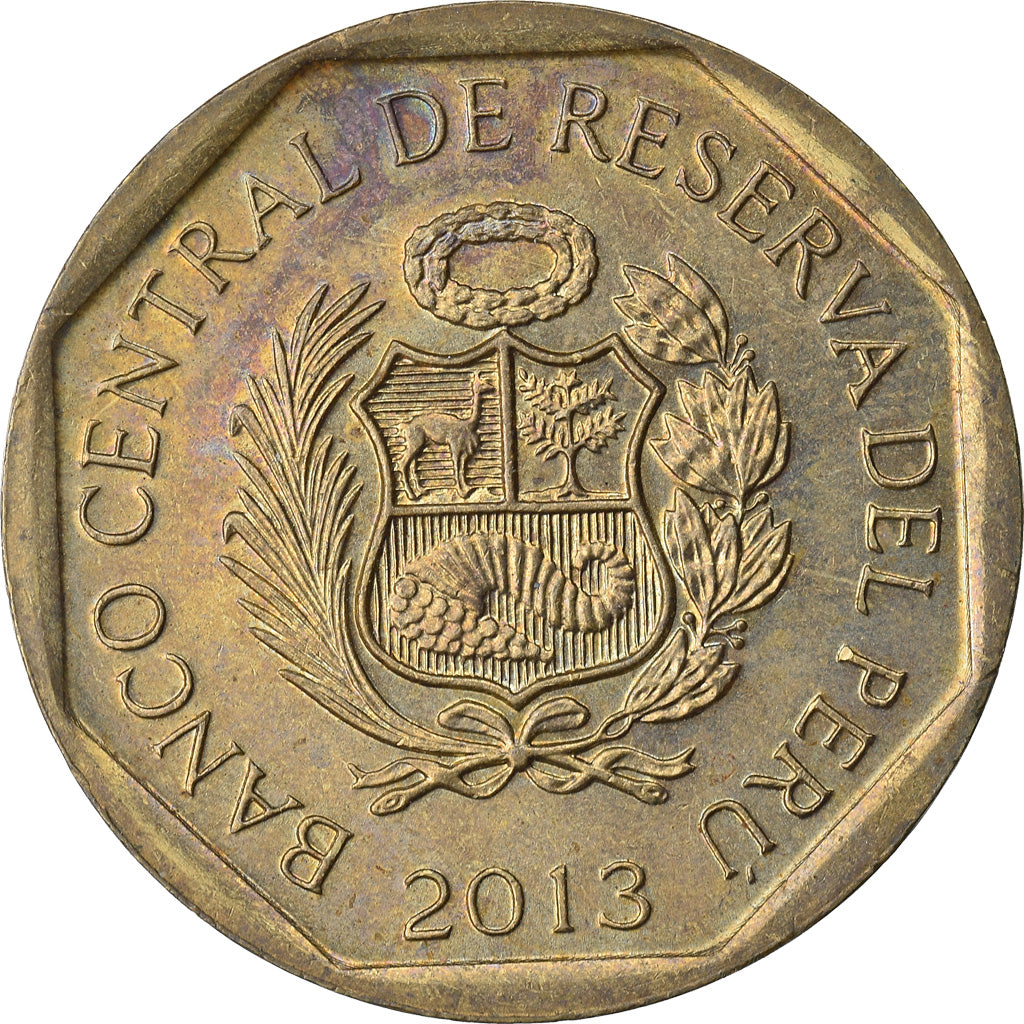 Moneda, Perú, 10 Centimos, 2013, Lima, MBC, Latón, KM:305.4