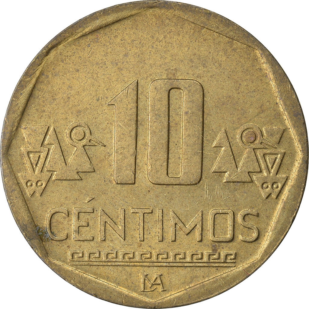 Moneda, Perú, 10 Centimos, 2013, Lima, MBC, Latón, KM:305.4