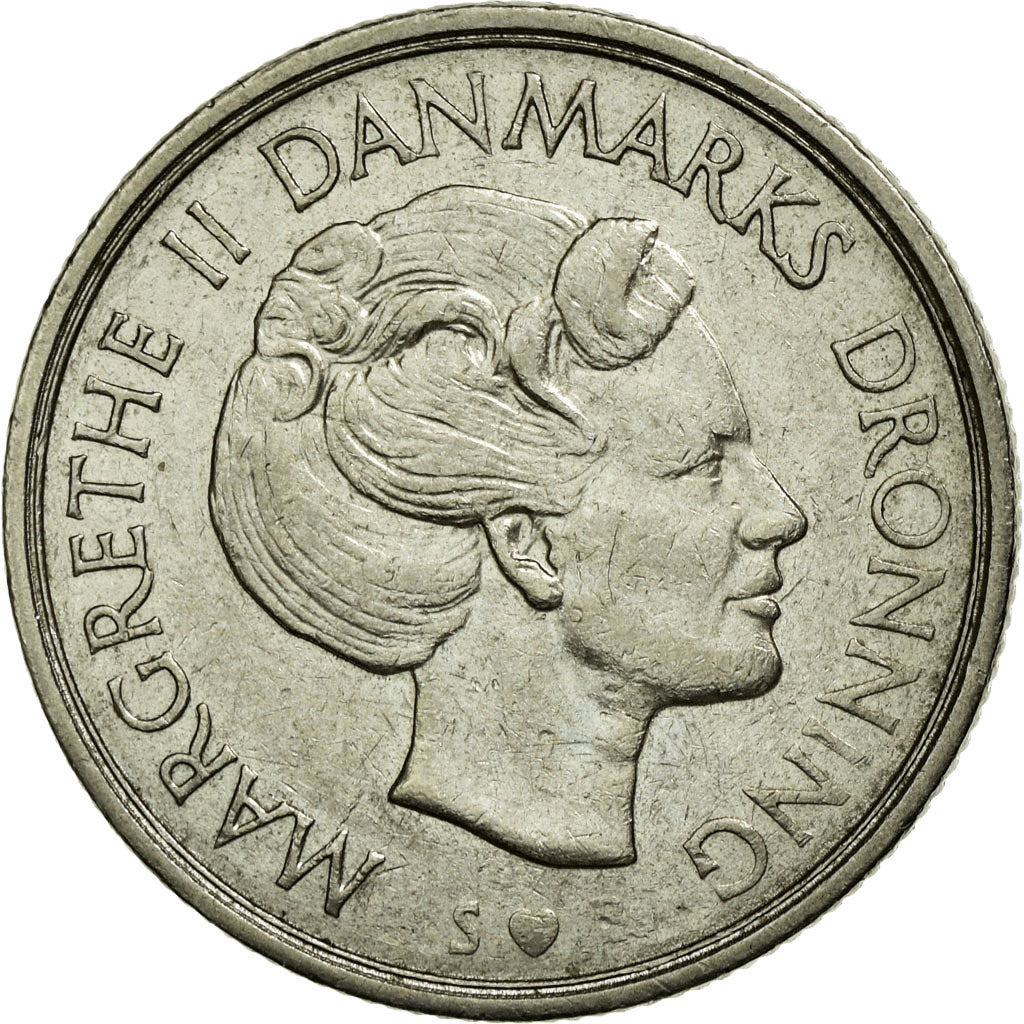 Coin, Denmark, Margrethe II, Krone, 1977, AU(50-53), Copper-nickel, KM:862.1