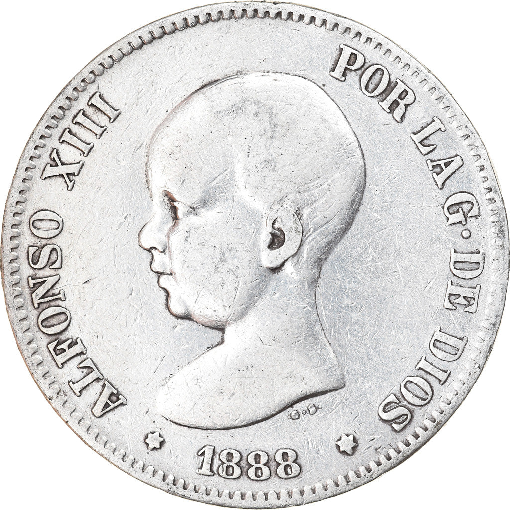 Coin, Spain, Alfonso XIII, 5 Pesetas, 1888, Madrid, EF(40-45), Silver, KM:689