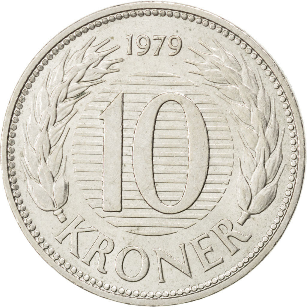 DENMARK, 10 Kroner, 1979, Copenhagen, KM #864.1, AU(55-58), Copper-Nickel, 28,..