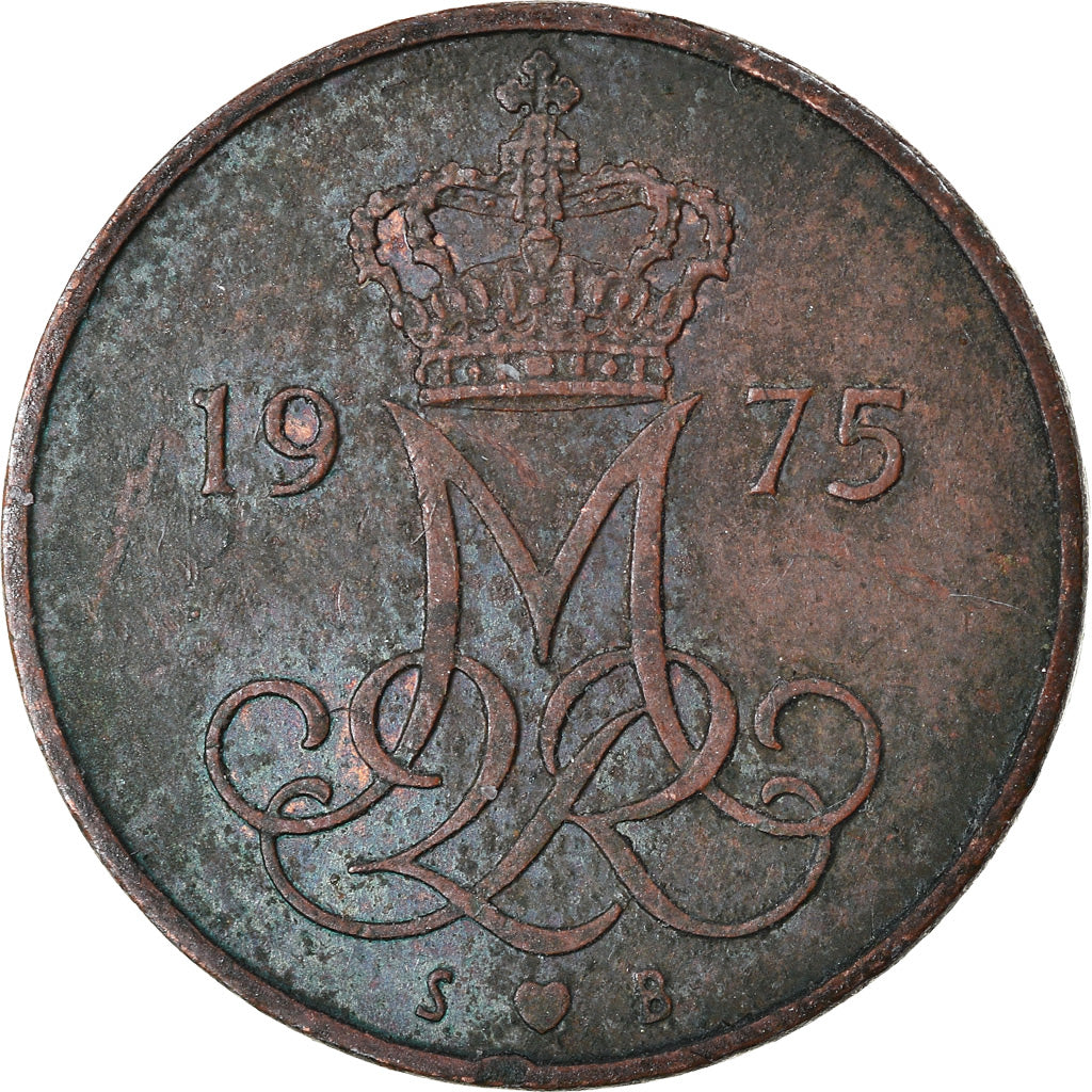 Moeda, Dinamarca, Margrethe II, 5 Öre, 1975, Copenhagen, EF(40-45), Ferro