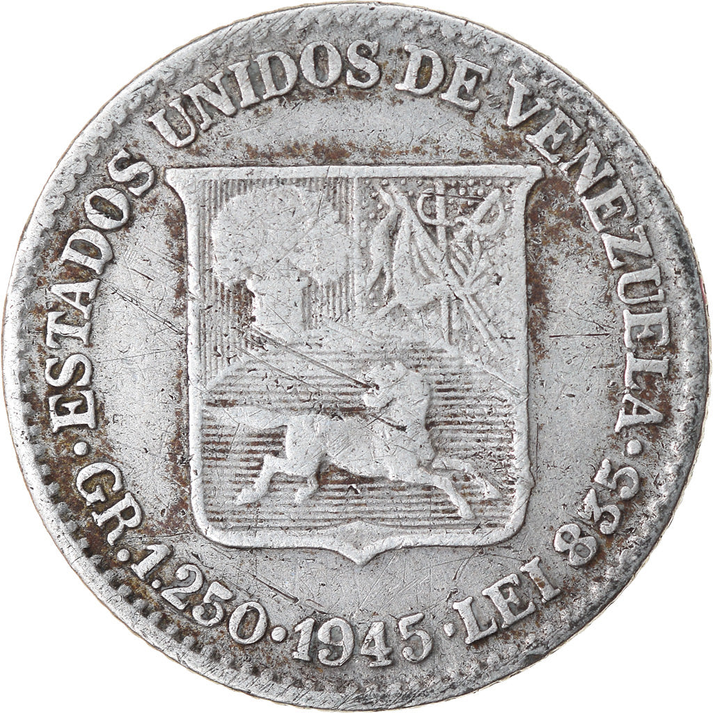 Coin, Venezuela, 25 Centimos, 1945, VF(30-35), Silver, KM:20