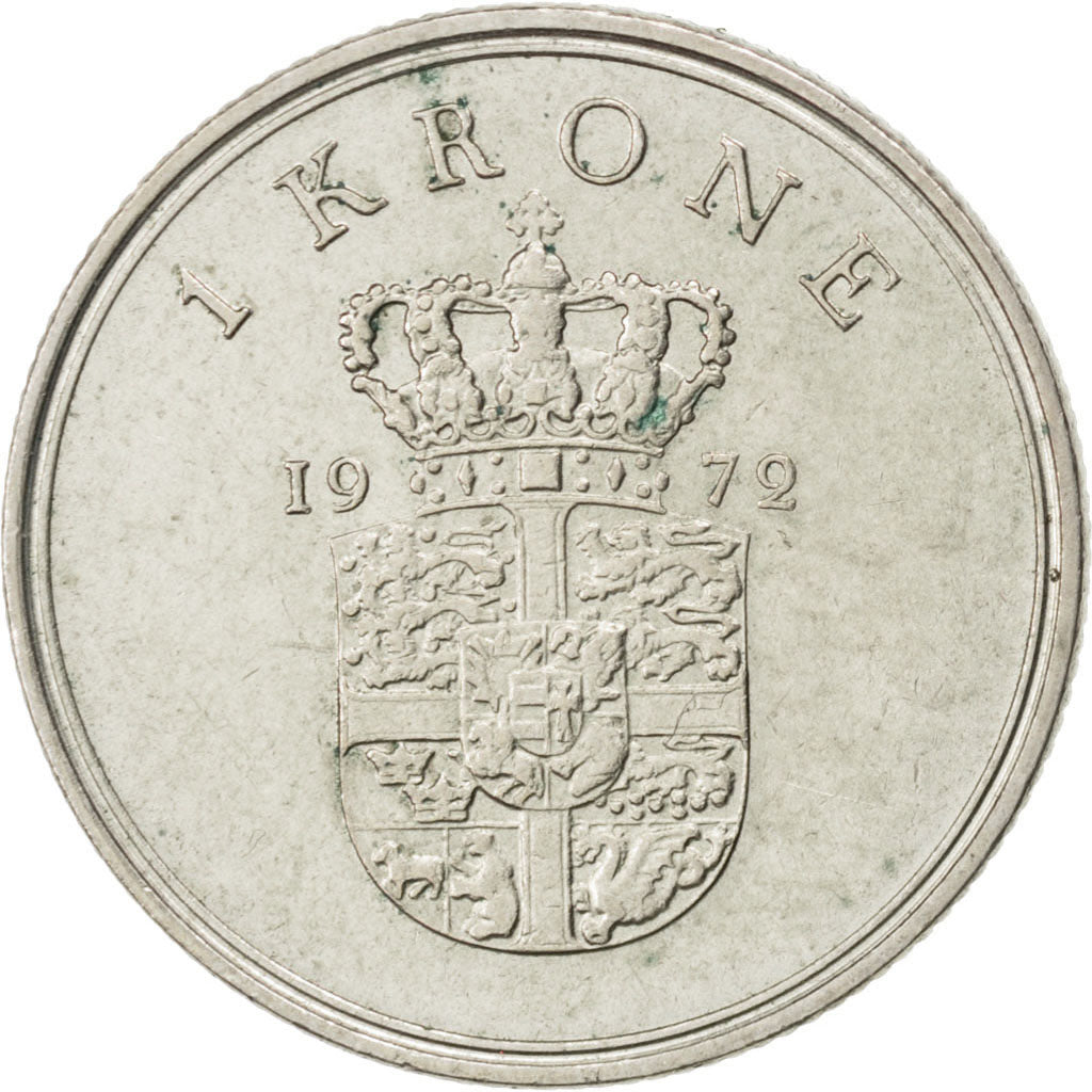 DENMARK, Krone, 1972, Copenhagen, KM #851.2, AU(50-53), Copper-Nickel, 25.5,...