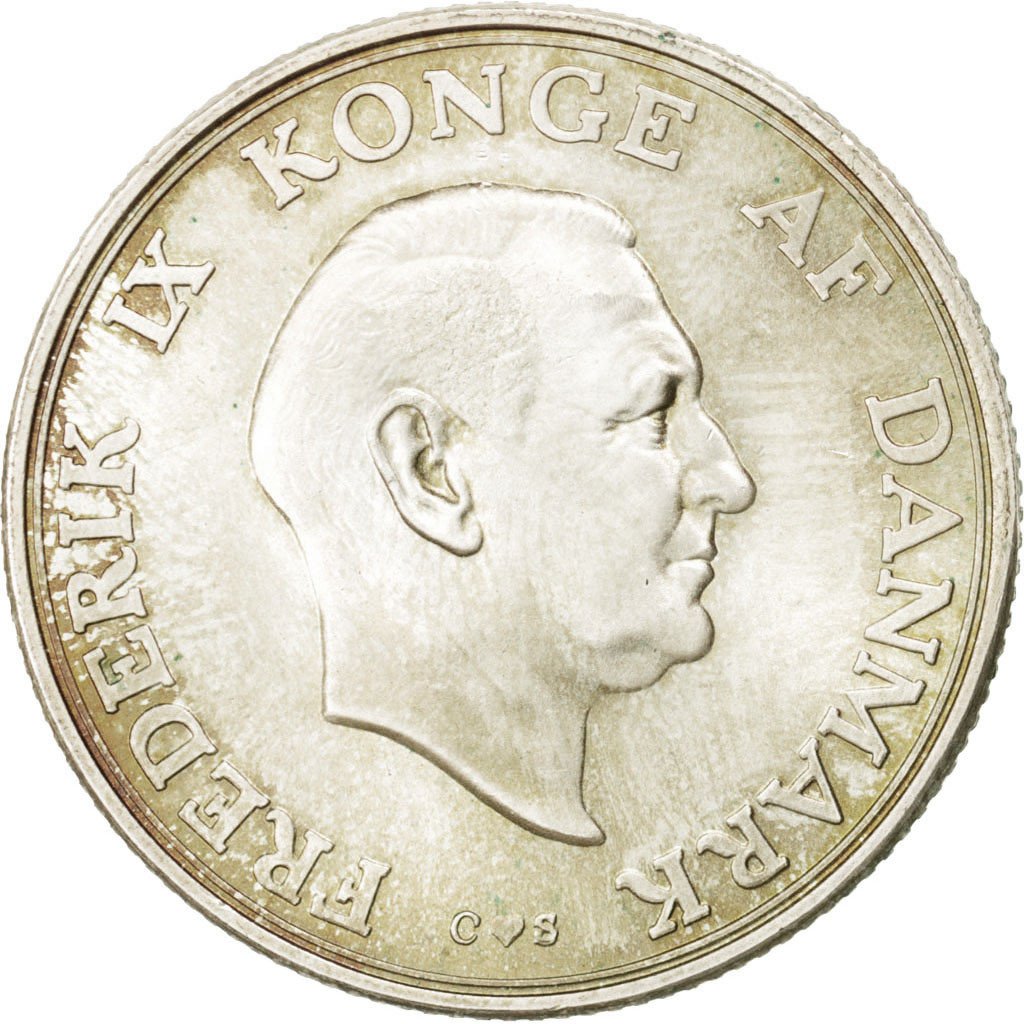 DENMARK, 2 Kroner, 1958, Copenhagen, KM #845, AU(55-58), Silver, 31, 15.00