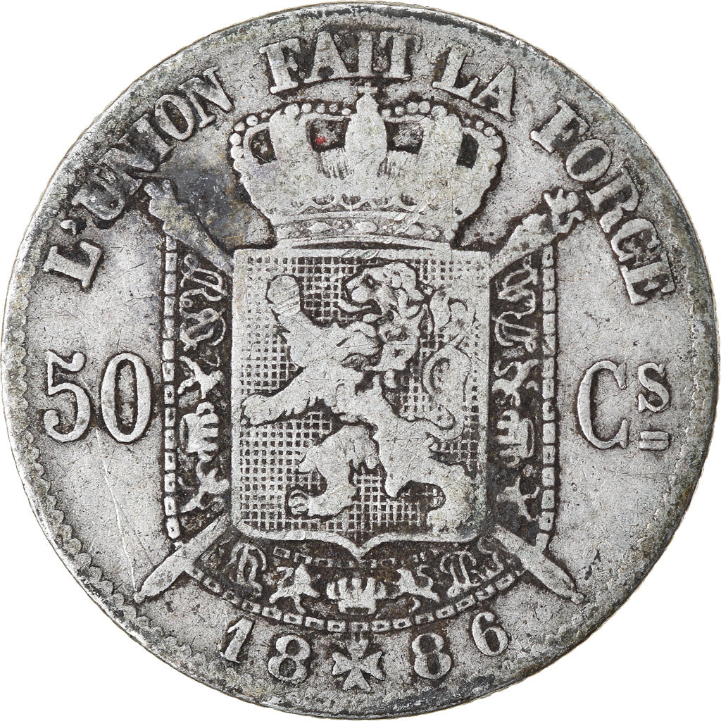 Coin, Belgium, Leopold II, 50 Centimes, 1886, VF(30-35), Silver, KM:26