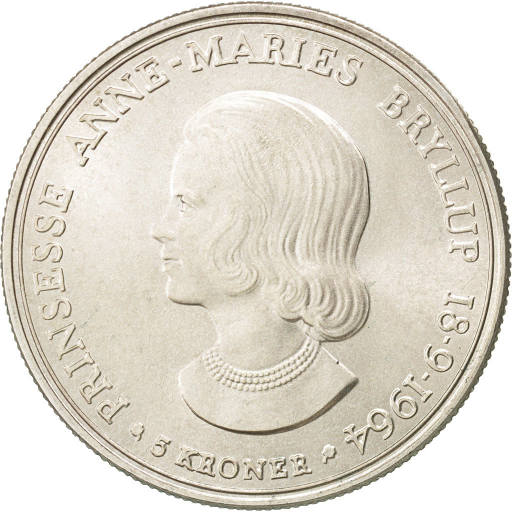 DENMARK, 5 Kroner, 1964, Copenhagen, KM #854, MS(60-62), Silver, 33, 17.09