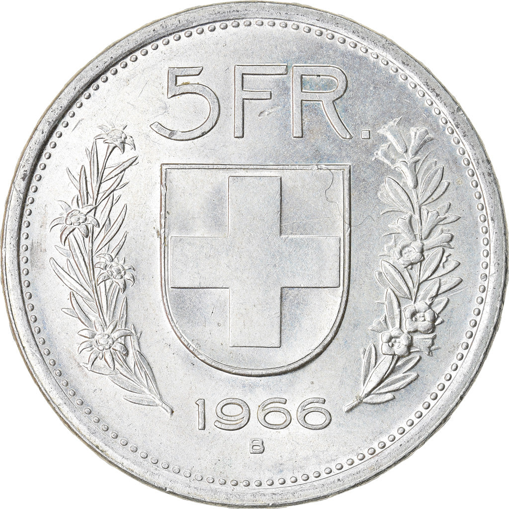 Coin, Switzerland, 5 Francs, 1966, Bern, EF(40-45), Silver, KM:40