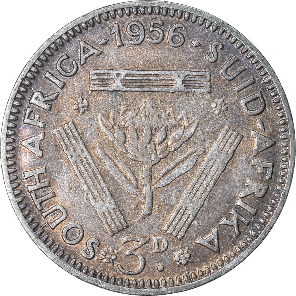 Coin, South Africa, Elizabeth II, 3 Pence, 1956, EF(40-45), Silver, KM:47