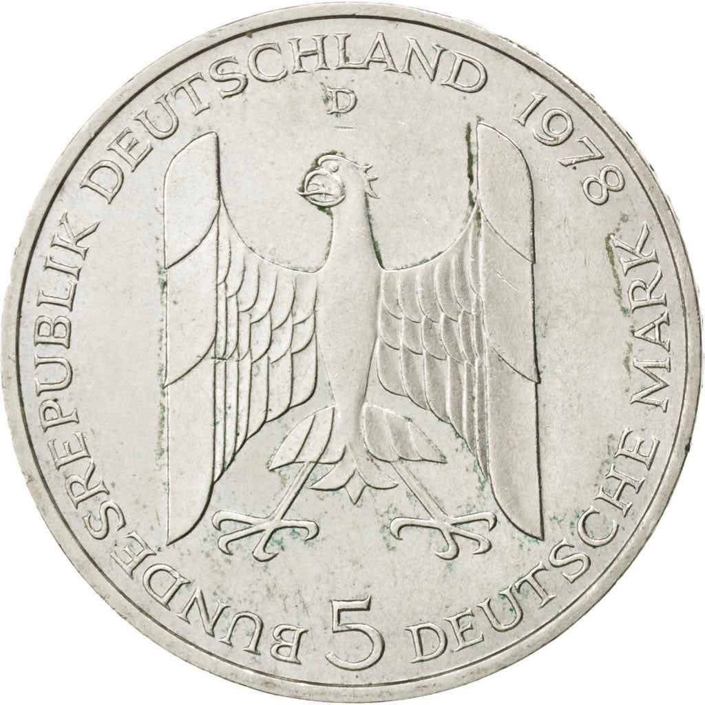 GERMANY - FEDERAL REPUBLIC, 5 Mark, 1978, Munich, KM #147, AU(55-58), Silver,...