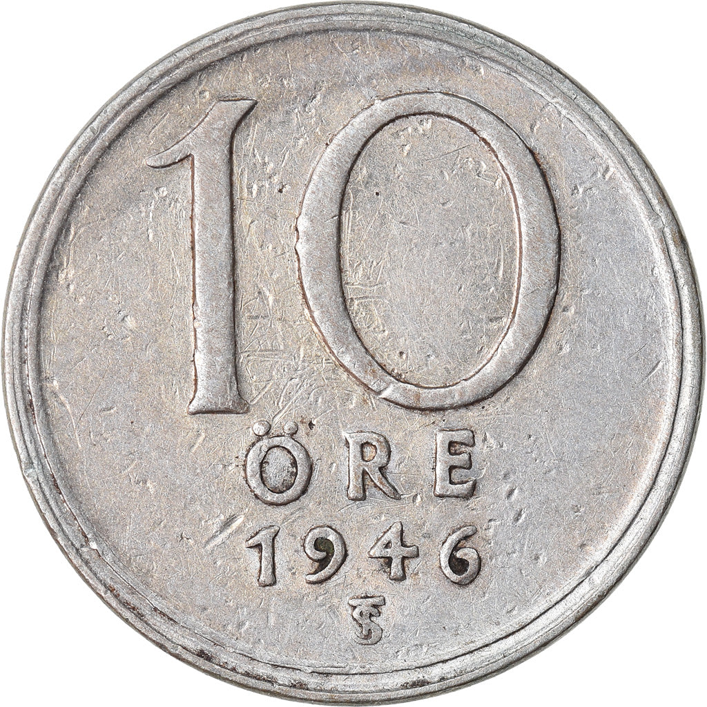 Coin, Sweden, Gustaf V, 10 Öre, 1946, EF(40-45), Silver, KM:813