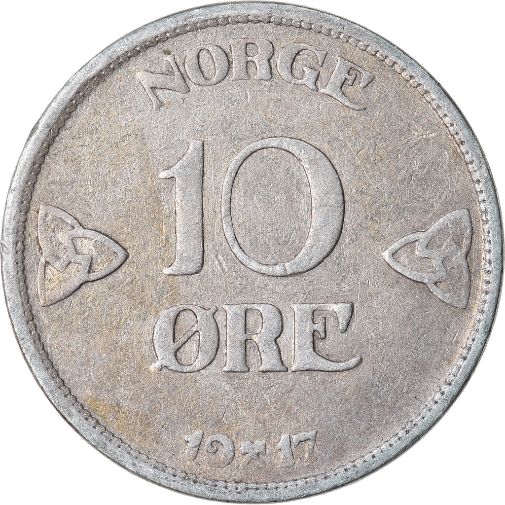 Coin, Norway, Haakon VII, 10 Öre, 1917, EF(40-45), Silver, KM:372