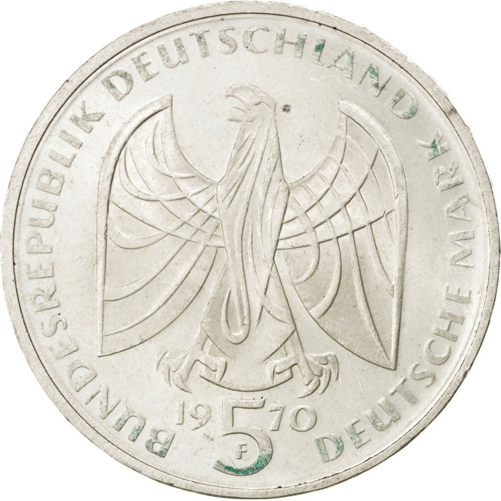 GERMANY - FEDERAL REPUBLIC, 5 Mark, 1970, Stuttgart, KM #127, MS(60-62),...